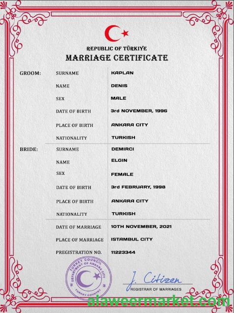 Turkey marriage certificate PSD template